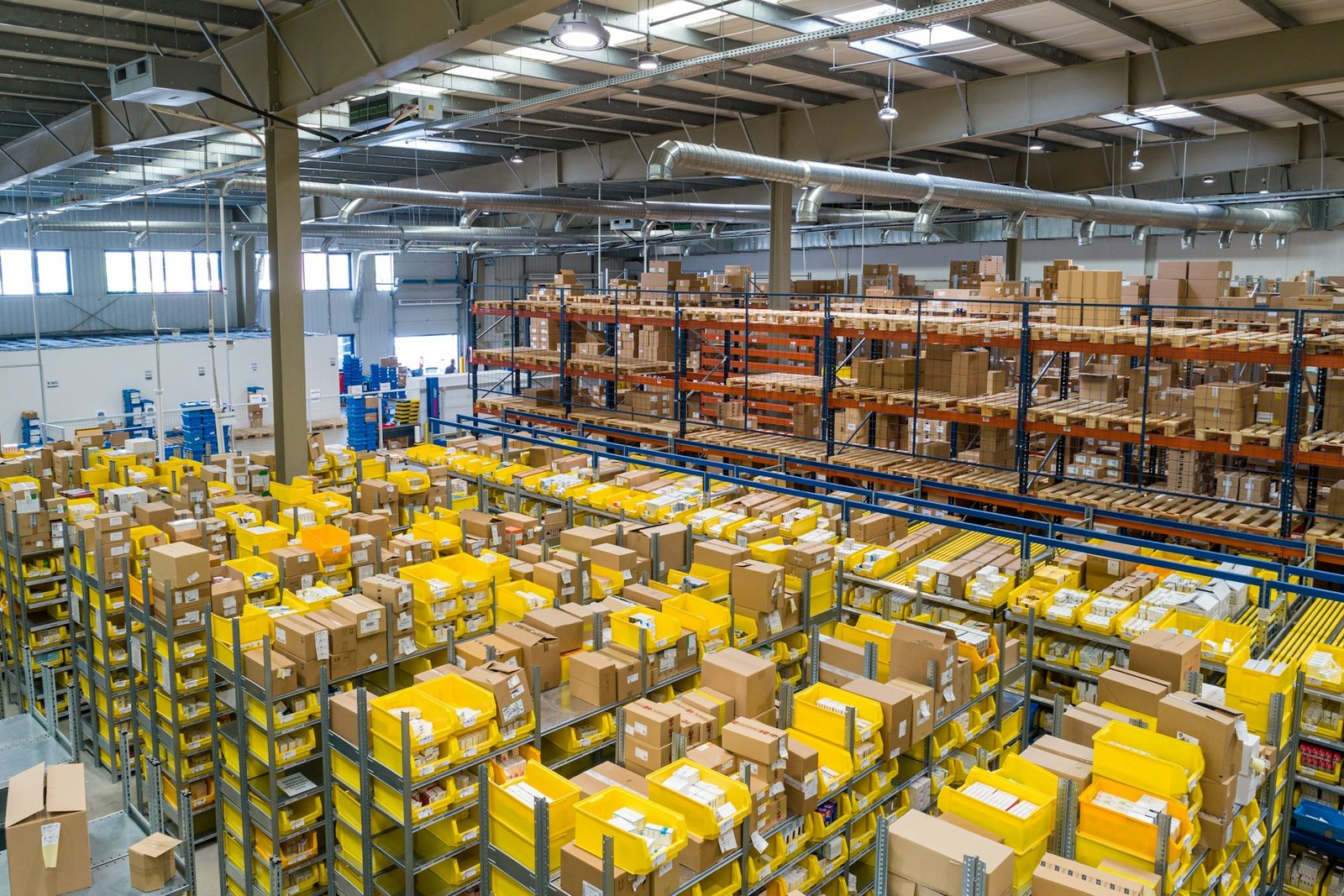 Illustrative warehouse aisle with automated handling equipment